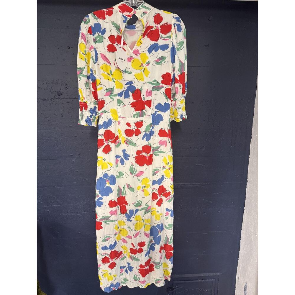 Rixo Dress Womens 4 Floral Multicolor Long Sleeve Maxi Ruffle Hem New Tag Rayon - Picture 10 of 12
